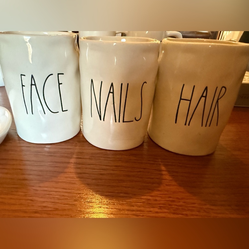 Rae Dunn White Ceramic Labeled Bathroom Cups Set - Picture 3 of 6
